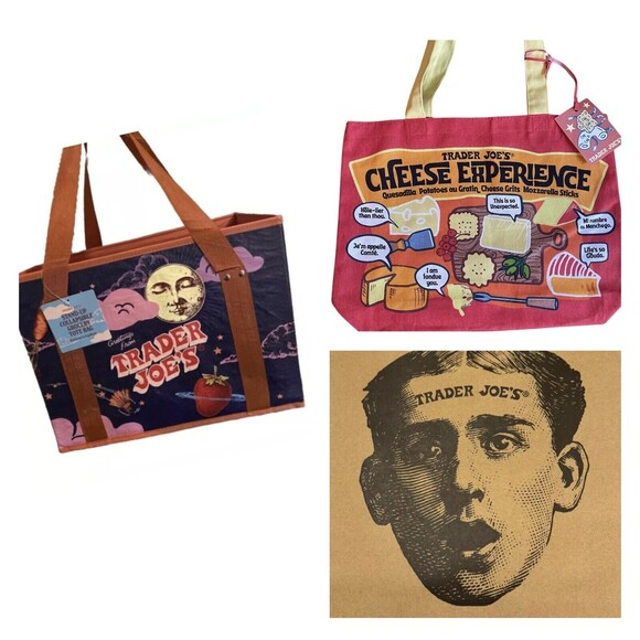 Trader Joe’s Bags 1 @ Stand Up Collapsible Tote 1 Cheese Bag & 1 State Mystery - Picture 1 of 12
